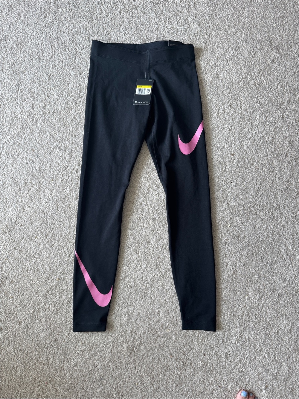 Women’s Black Leggings with Pink Swooshes